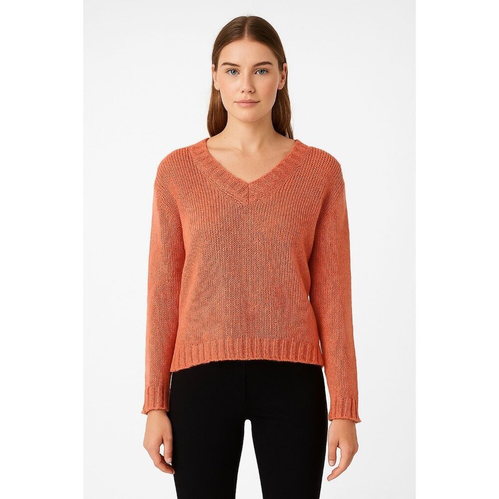Max Mara Weekend Linen Womens V-Neck Knit Sweater S Coral Size S Small